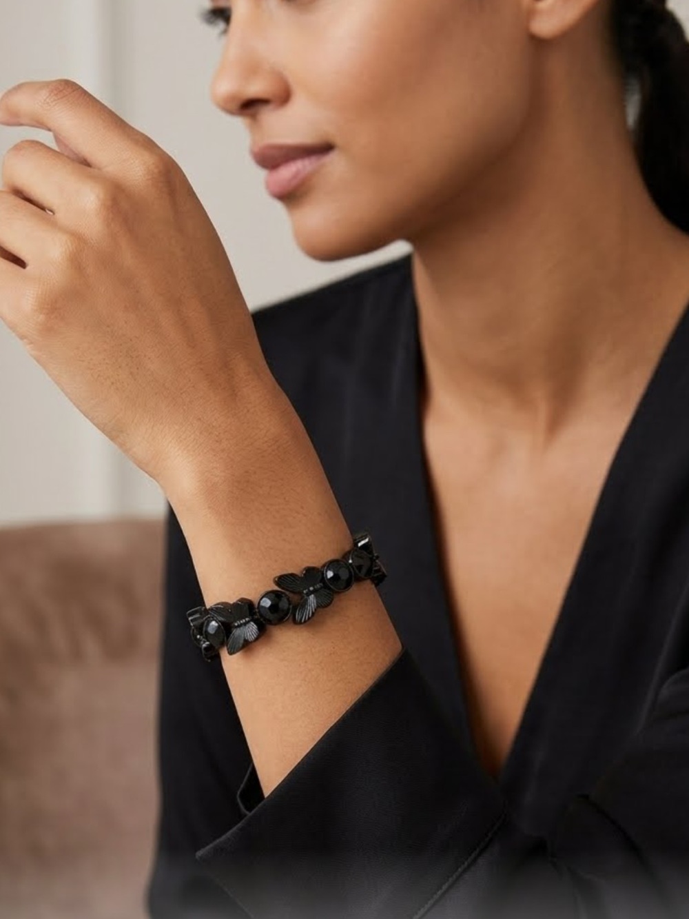 Simply Vera Vera Wang Black Beaded Floral Bracelet
